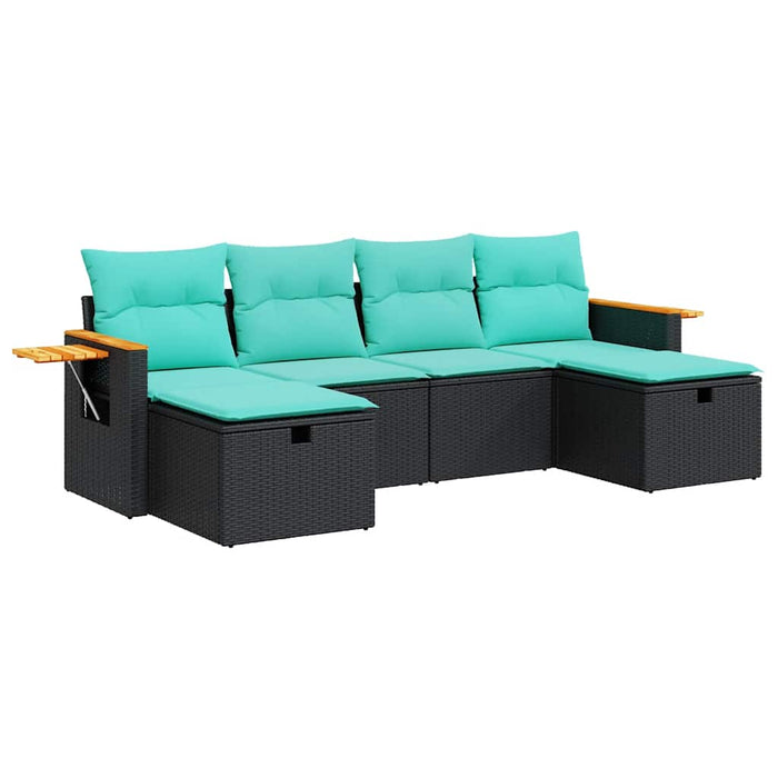Set mobilier de grădină cu perne, 6 piese, negru, poliratan WALTI