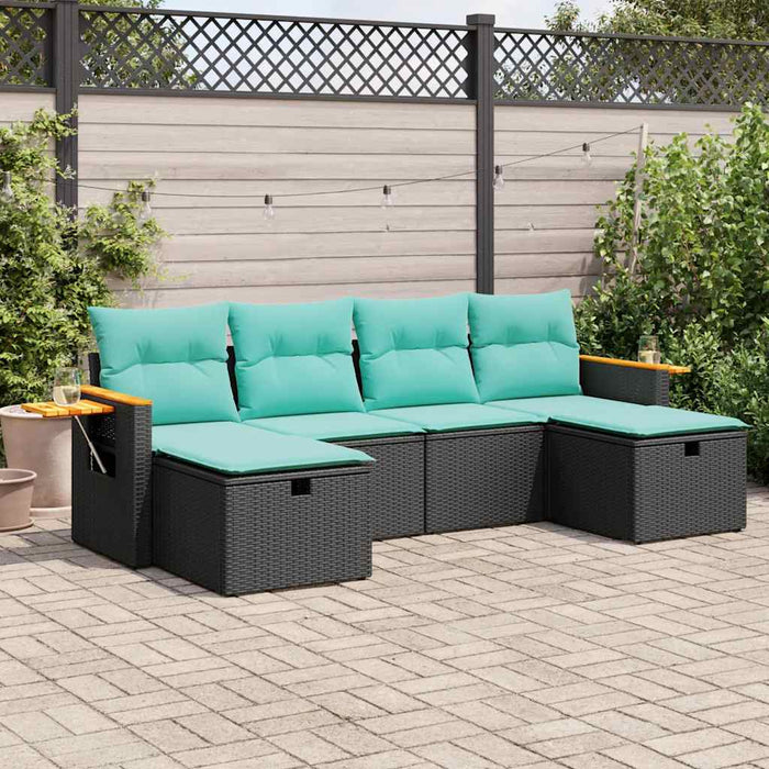 Set mobilier de grădină cu perne, 6 piese, negru, poliratan WALTI