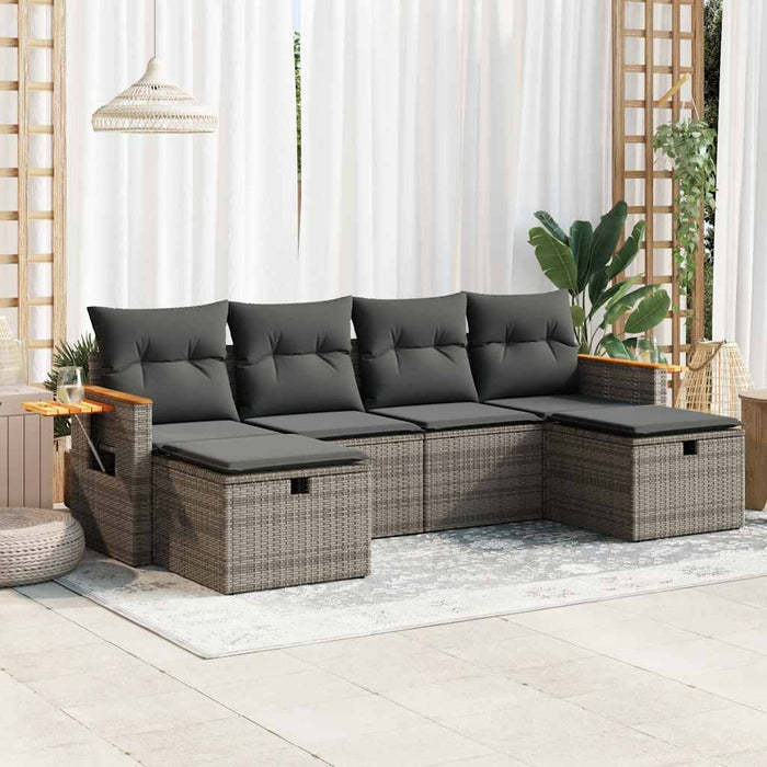 Set mobilier grădină cu perne, 6 piese, gri, poliratan - WALTI WALTI