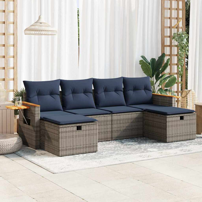 Set mobilier grădină cu perne, 6 piese, gri, poliratan - WALTI WALTI