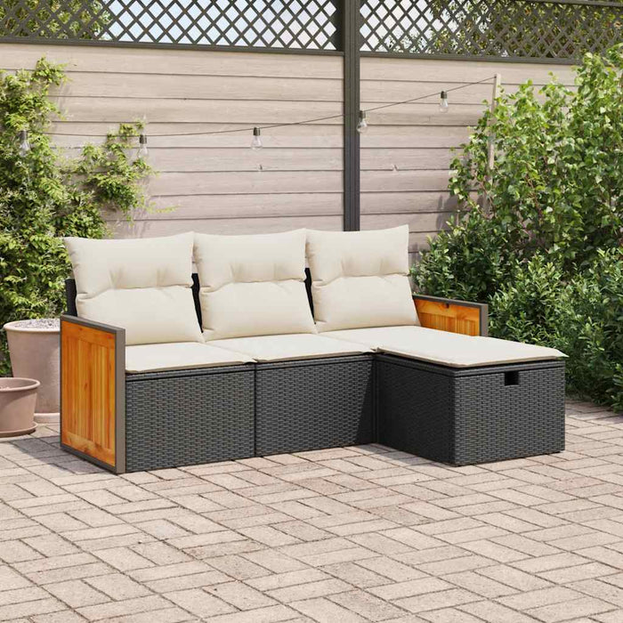 Set mobilier de grădină cu perne, 4 piese, negru, poliratan - WALTI WALTI