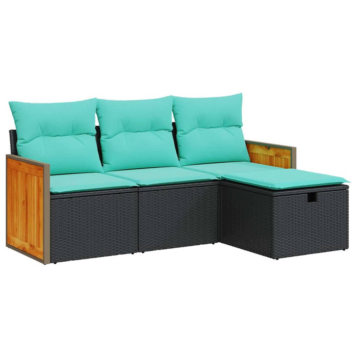 Set mobilier de grădină cu perne, 4 piese, negru, poliratan WALTI