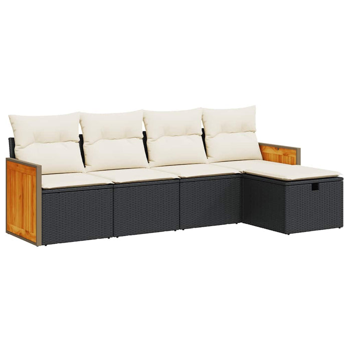 Set mobilier de grădină cu perne, 5 piese, negru, poliratan WALTI