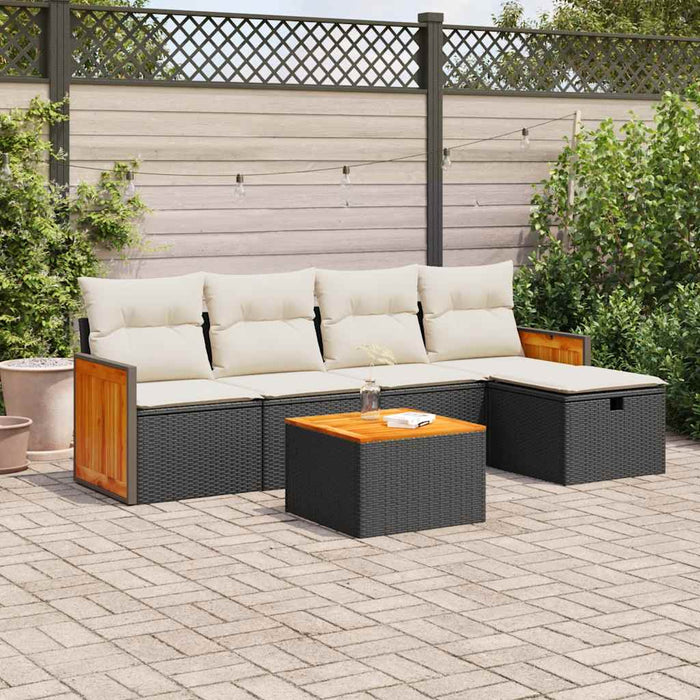Set mobilier de grădină cu perne, 6 piese, negru, poliratan - WALTI WALTI