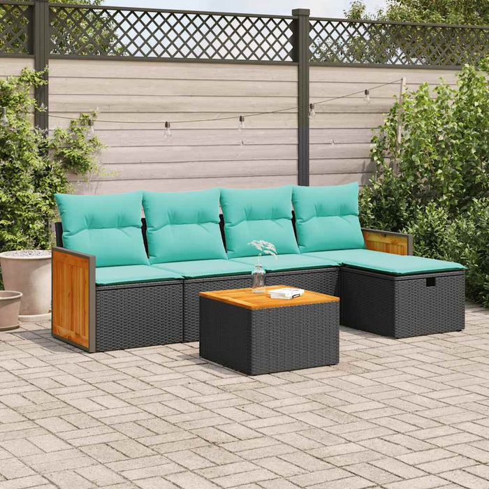 Set mobilier de grădină cu perne, 6 piese, negru, poliratan WALTI