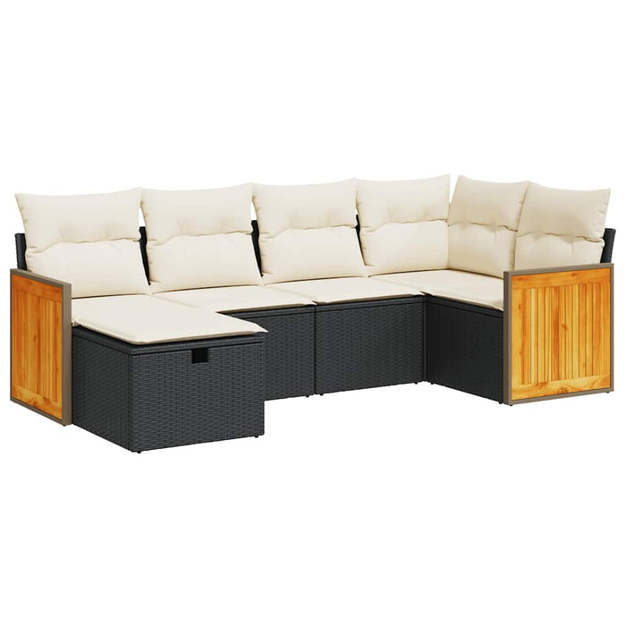 Set mobilier de grădină cu perne, 6 piese, negru, poliratan WALTI