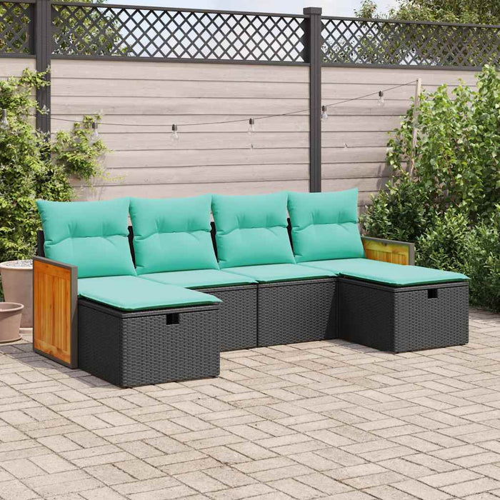 Set mobilier de grădină cu perne, 6 piese, negru, poliratan - WALTI WALTI