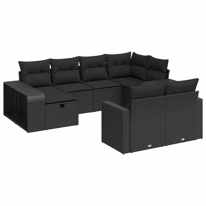 Set canapele de grădină cu perne, 10 piese, negru, poliratan - WALTI WALTI