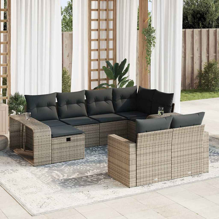 Set mobilier de grădină cu perne, 10 piese, gri, poliratan - WALTI WALTI