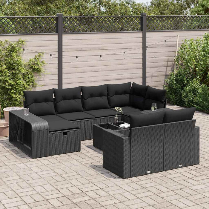Set canapele de grădină cu perne, 11 piese, negru, poliratan - WALTI WALTI