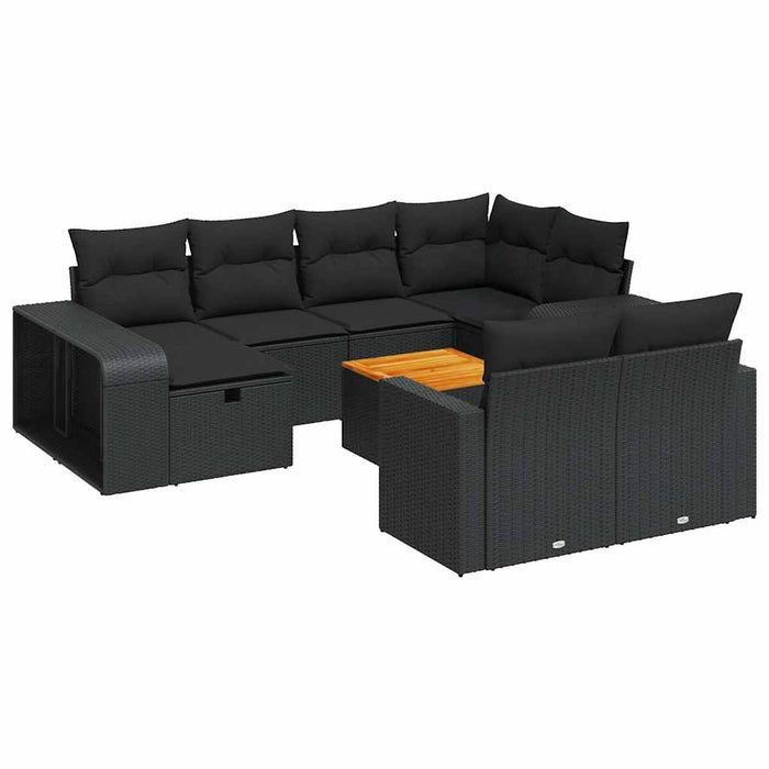 Set canapele de grădină cu perne, 11 piese, negru, poliratan WALTI