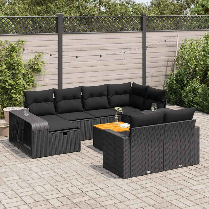 Set canapele de grădină cu perne, 11 piese, negru, poliratan WALTI