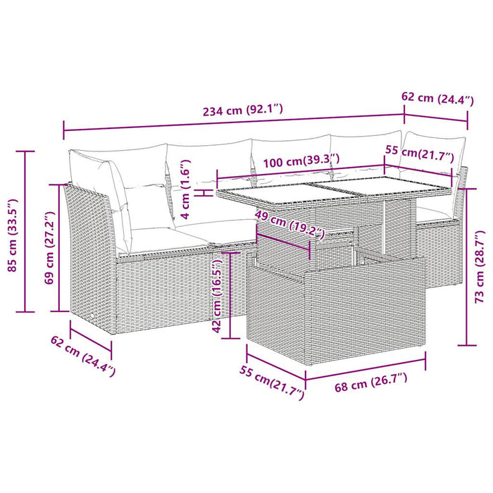 Set mobilier de grădină cu perne, 5 piese, negru, poliratan - WALTI WALTI
