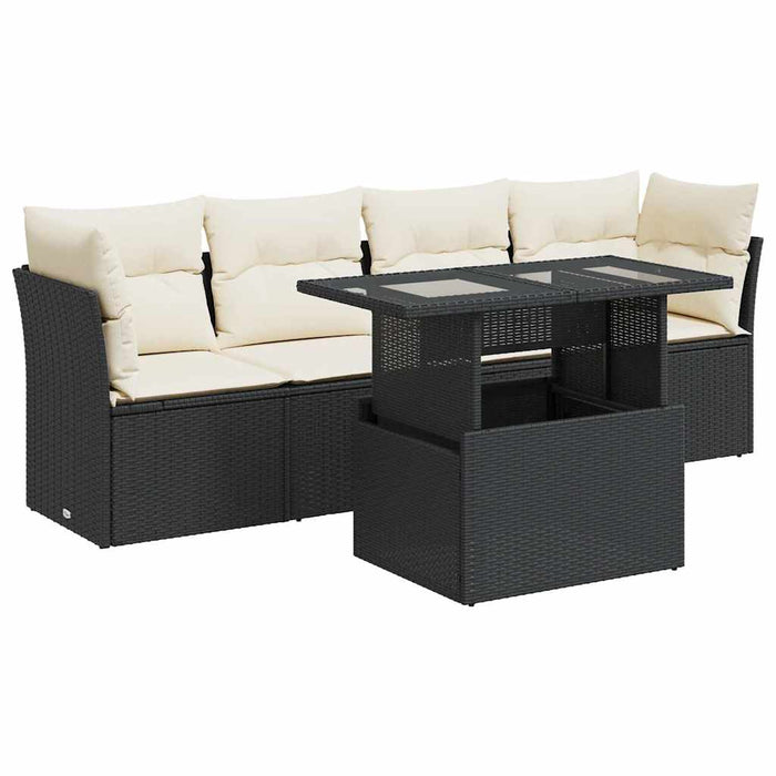 Set mobilier de grădină cu perne, 5 piese, negru, poliratan - WALTI WALTI