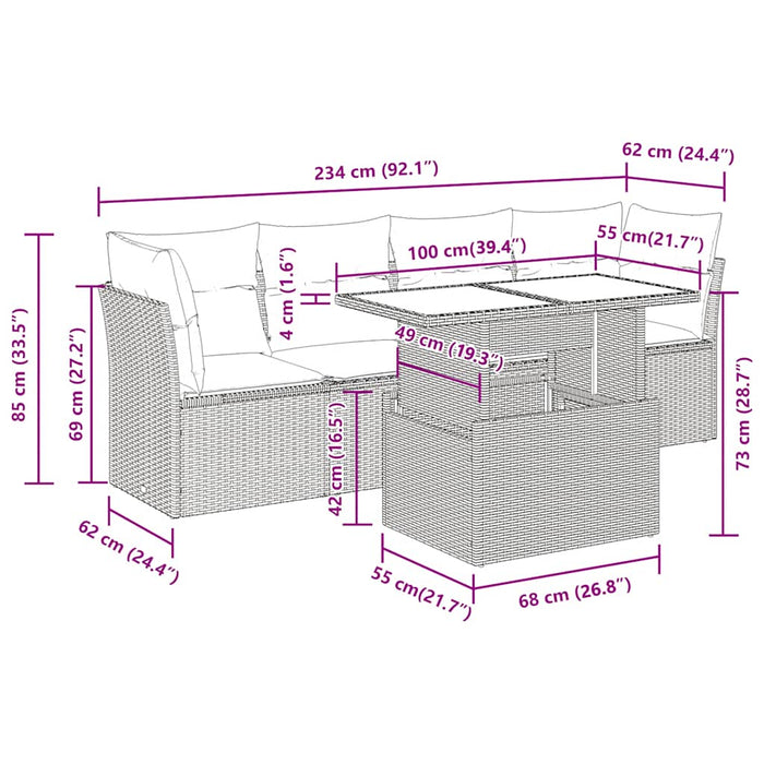 Set mobilier de grădină cu perne, 5 piese, negru, poliratan - WALTI WALTI