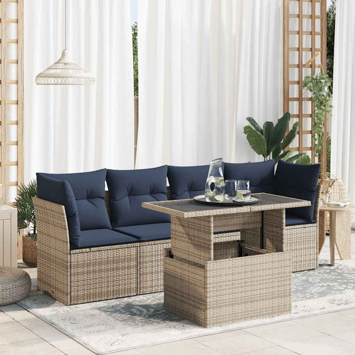 Set canapea de grădină cu perne, 5 piese, poliratan/lemn acacia - WALTI WALTI