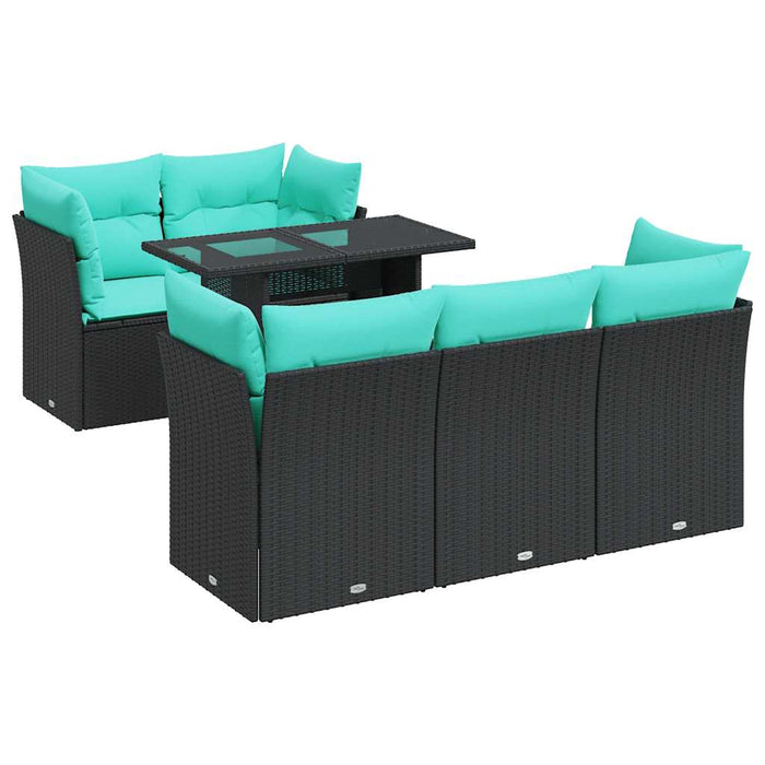 Set mobilier grădină perne 6 piese negru poliratan/lemn acacia - WALTI WALTI