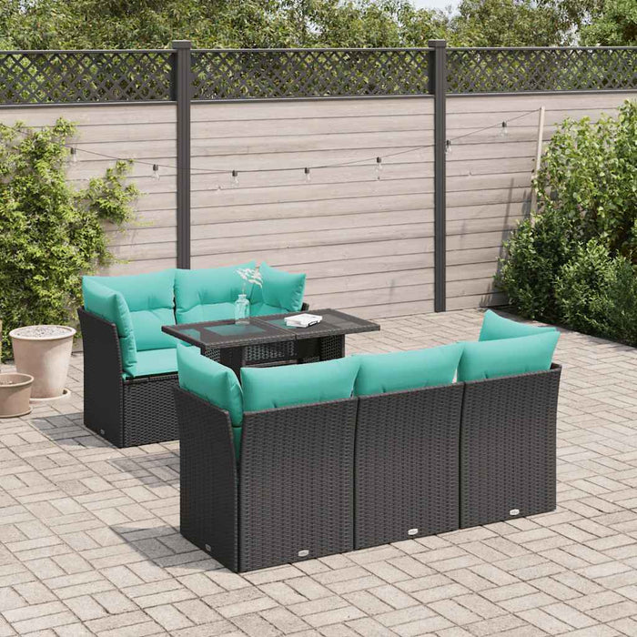 Set mobilier grădină perne 6 piese negru poliratan/lemn acacia - WALTI WALTI