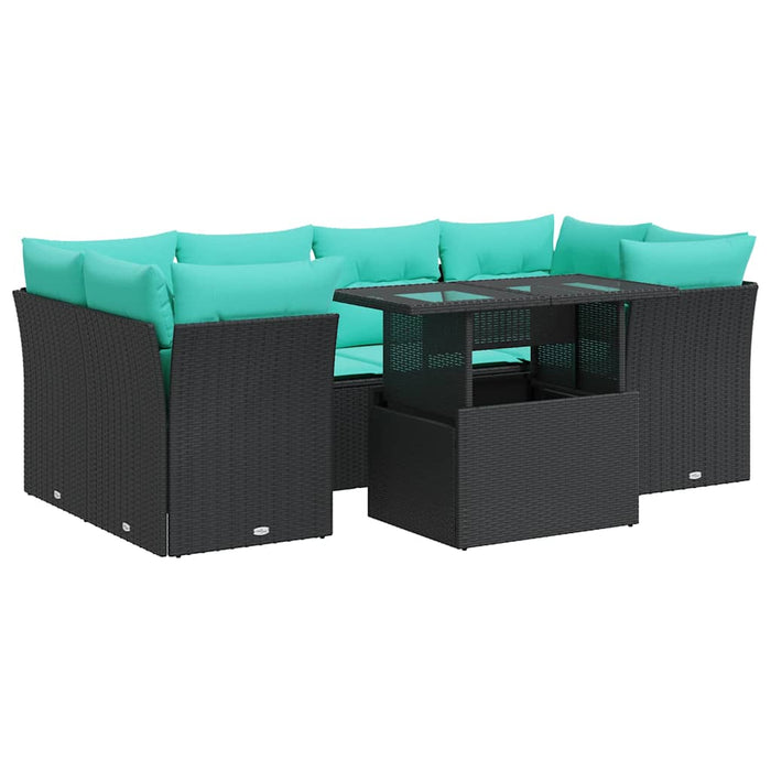 Set canapele grădină perne 7 piese negru, poliratan/lemn acacia - WALTI WALTI