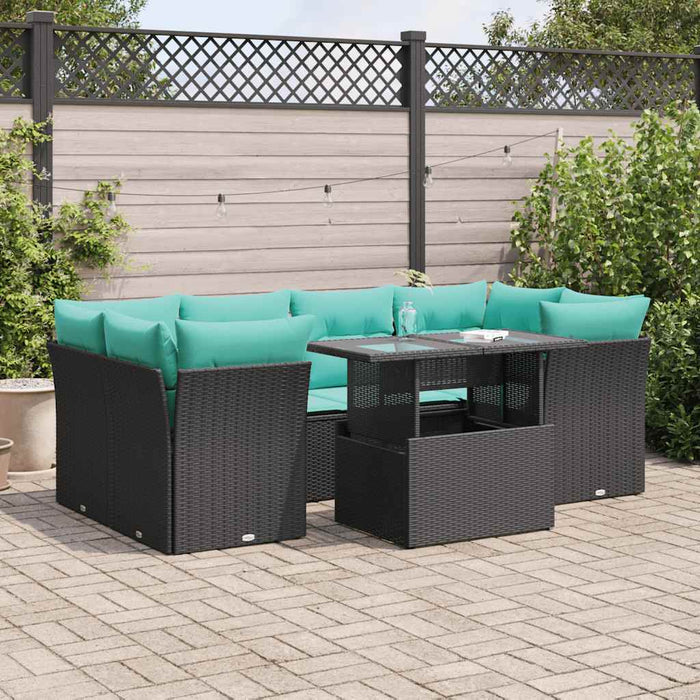 Set canapele grădină perne 7 piese negru, poliratan/lemn acacia - WALTI WALTI