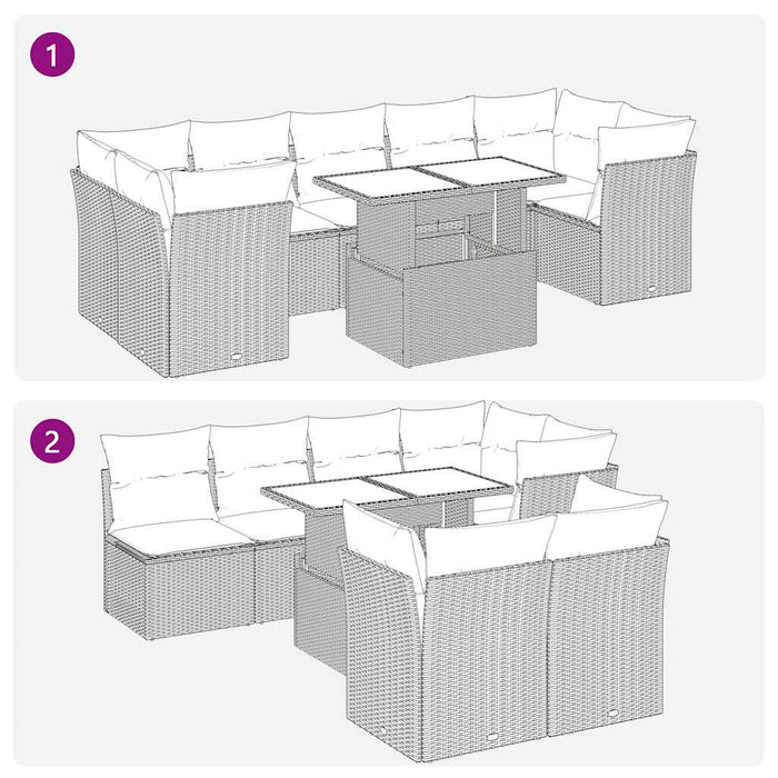 Set mobilier de grădină cu perne, 8 piese, negru, poliratan WALTI