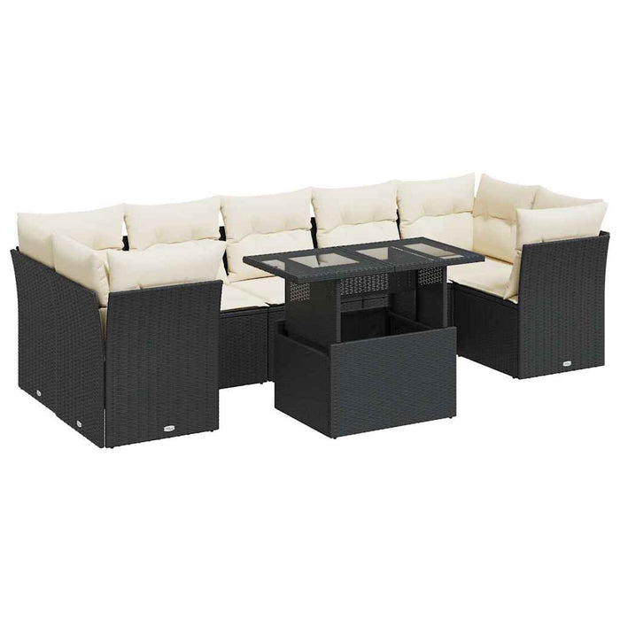 Set mobilier de grădină cu perne, 8 piese, negru, poliratan WALTI