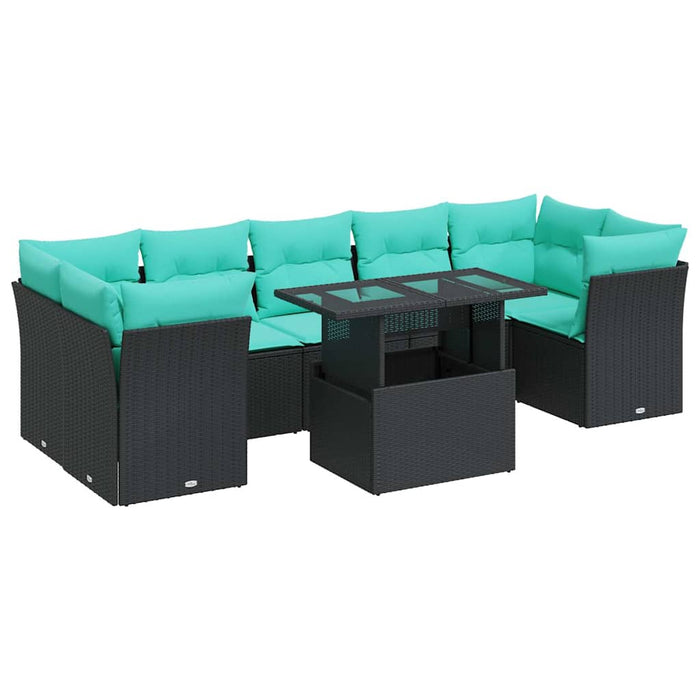 Set mobilier grădină perne 8 piese negru, poliratan/lemn acacia - WALTI WALTI