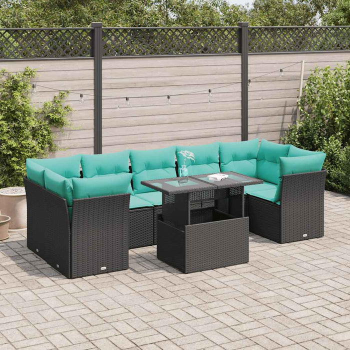 Set mobilier grădină perne 8 piese negru, poliratan/lemn acacia - WALTI WALTI