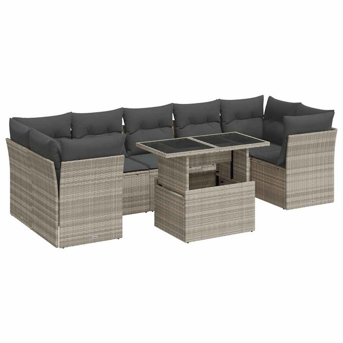Set mobilier de grădină cu perne, 8 piese gri deschis poliratan - WALTI WALTI