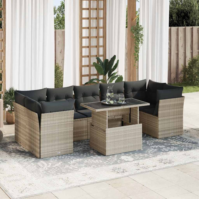 Set mobilier de grădină cu perne, 8 piese gri deschis poliratan - WALTI WALTI