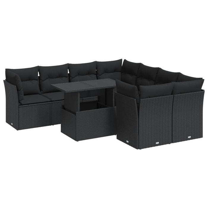 Set mobilier de grădină cu perne, 9 piese, negru, poliratan WALTI