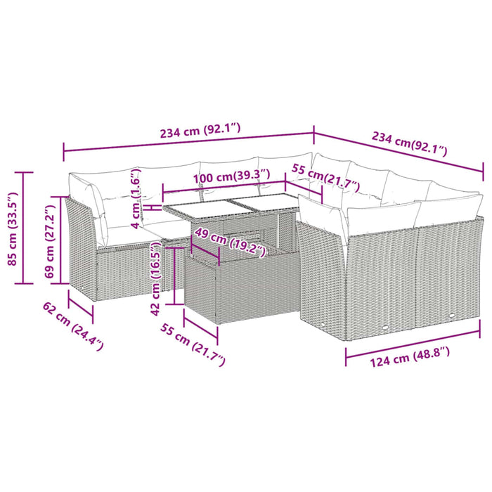 Set mobilier de grădină cu perne, 9 piese, negru, poliratan WALTI