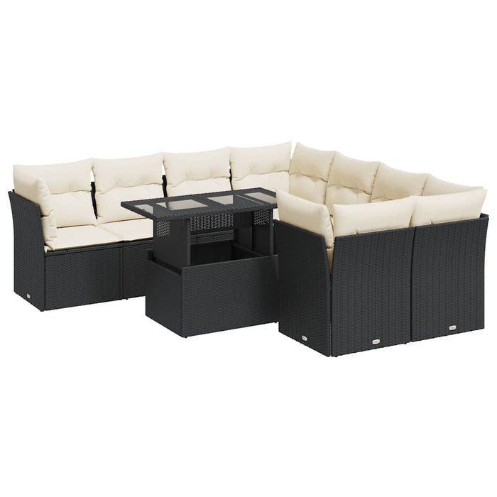 Set mobilier de grădină cu perne, 9 piese, negru, poliratan WALTI