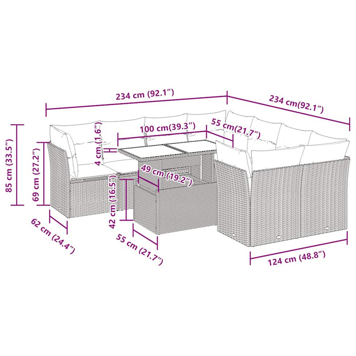 Set mobilier grădină perne 9 piese negru poliratan/lemn acacia WALTI