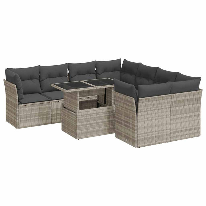 Set canapele de grădină cu perne, 9 piese gri deschis poliratan - WALTI WALTI