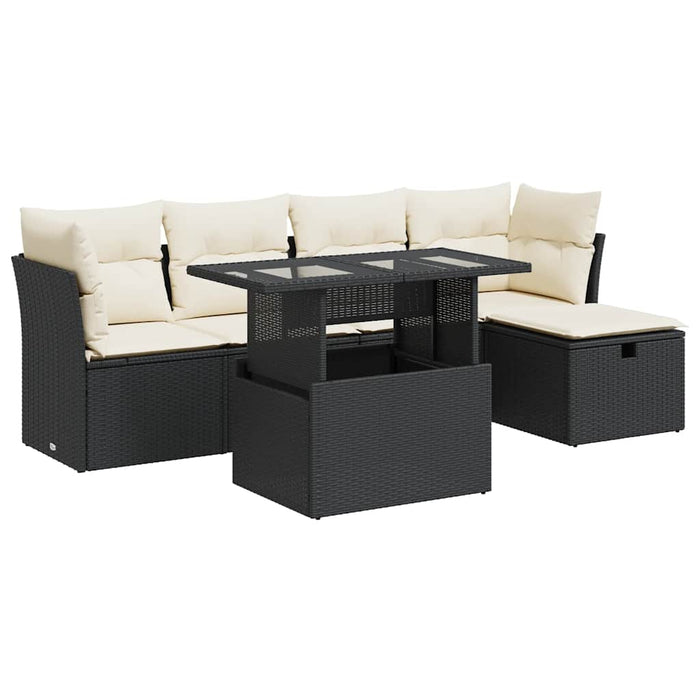 Set mobilier de grădină cu perne, 6 piese, negru, poliratan - WALTI WALTI