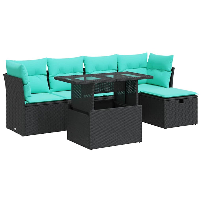 Set mobilier grădină perne 6 piese negru poliratan/lemn acacia - WALTI WALTI