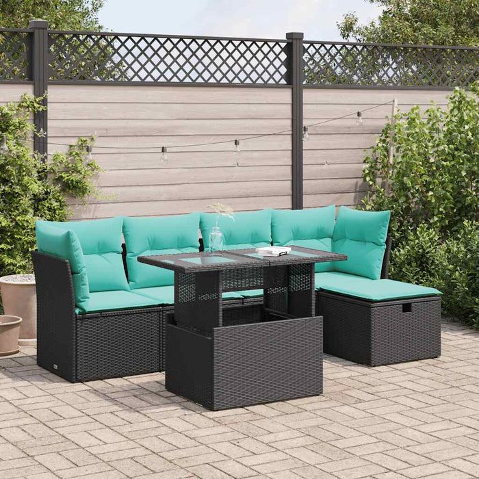 Set mobilier grădină perne 6 piese negru poliratan/lemn acacia - WALTI WALTI