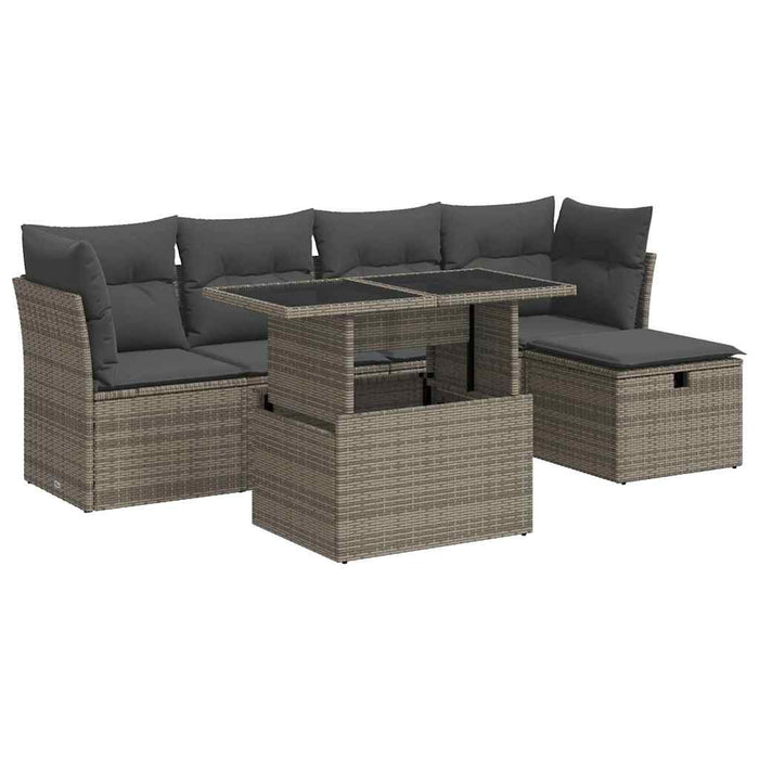 Set mobilier grădină cu perne, 6 piese, gri, poliratan - WALTI WALTI