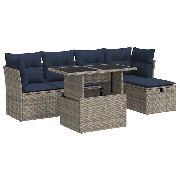 Set mobilier grădină cu perne 6 piese gri poliratan/lemn acacia WALTI
