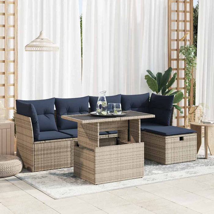 Set mobilier grădină cu perne 6 piese gri poliratan/lemn acacia WALTI