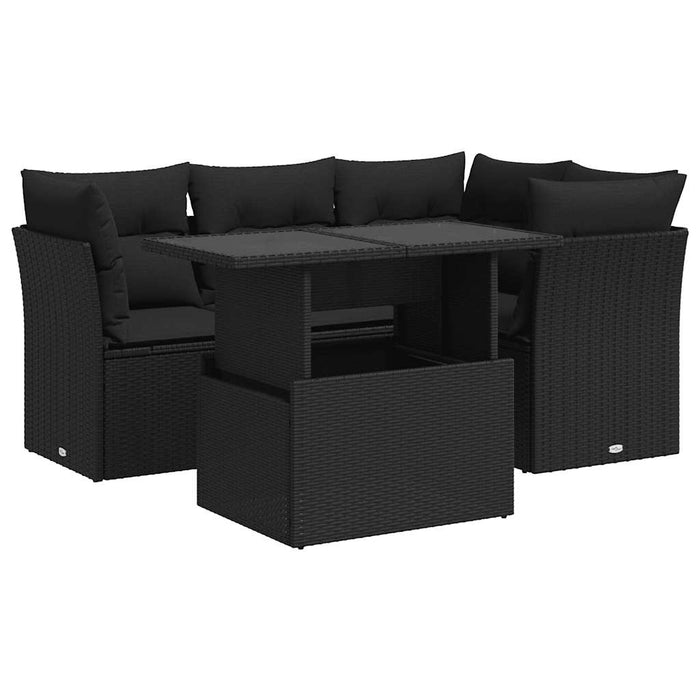 Set mobilier de grădină cu perne, 5 piese, negru, poliratan - WALTI WALTI