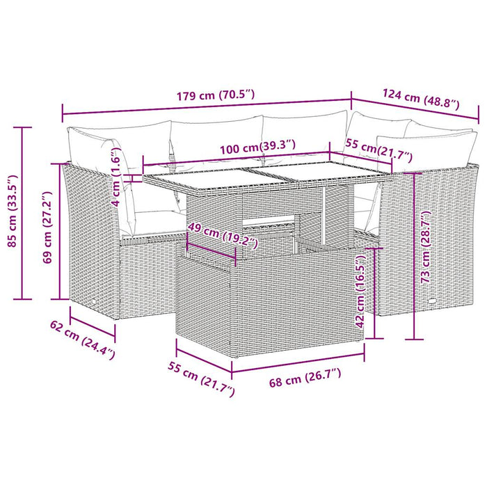 Set mobilier de grădină cu perne, 5 piese, negru, poliratan - WALTI WALTI