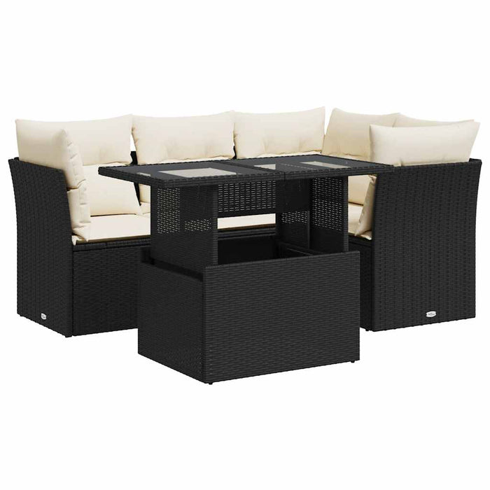 Set mobilier de grădină cu perne, 5 piese, negru, poliratan WALTI