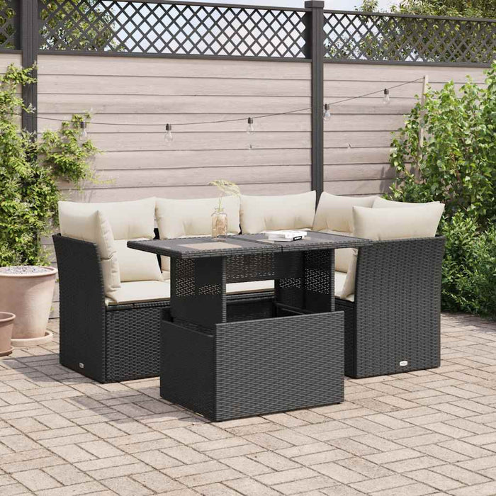 Set mobilier de grădină cu perne, 5 piese, negru, poliratan WALTI
