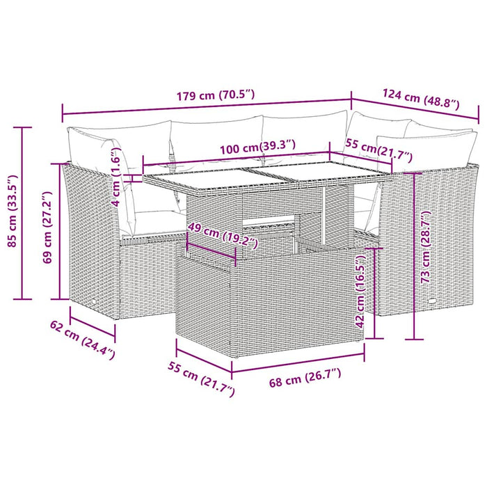 Set mobilier de grădină cu perne, 5 piese,poliratan/lemn acacia WALTI