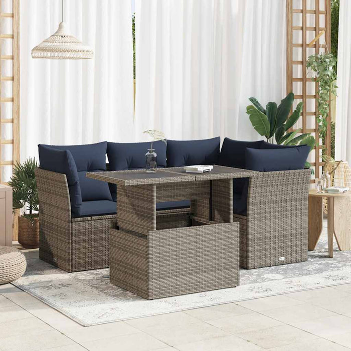 Set canapea de grădină cu perne, 5 piese, poliratan/lemn acacia WALTI
