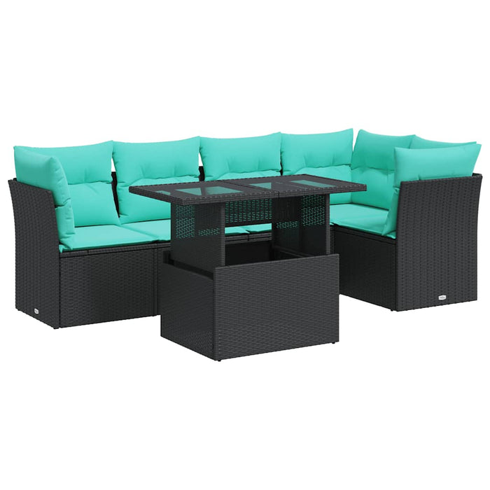 Set mobilier grădină perne 6 piese negru poliratan/lemn acacia - WALTI WALTI