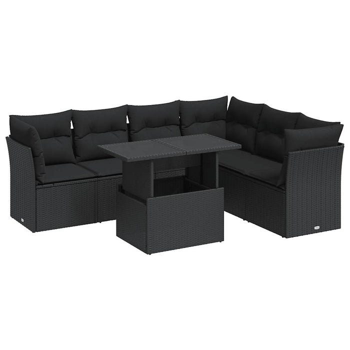 Set canapele de grădină cu perne, 7 piese, negru, poliratan - WALTI WALTI