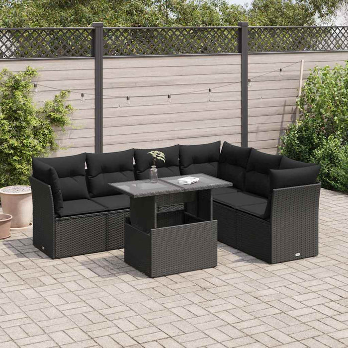 Set canapele de grădină cu perne, 7 piese, negru, poliratan - WALTI WALTI
